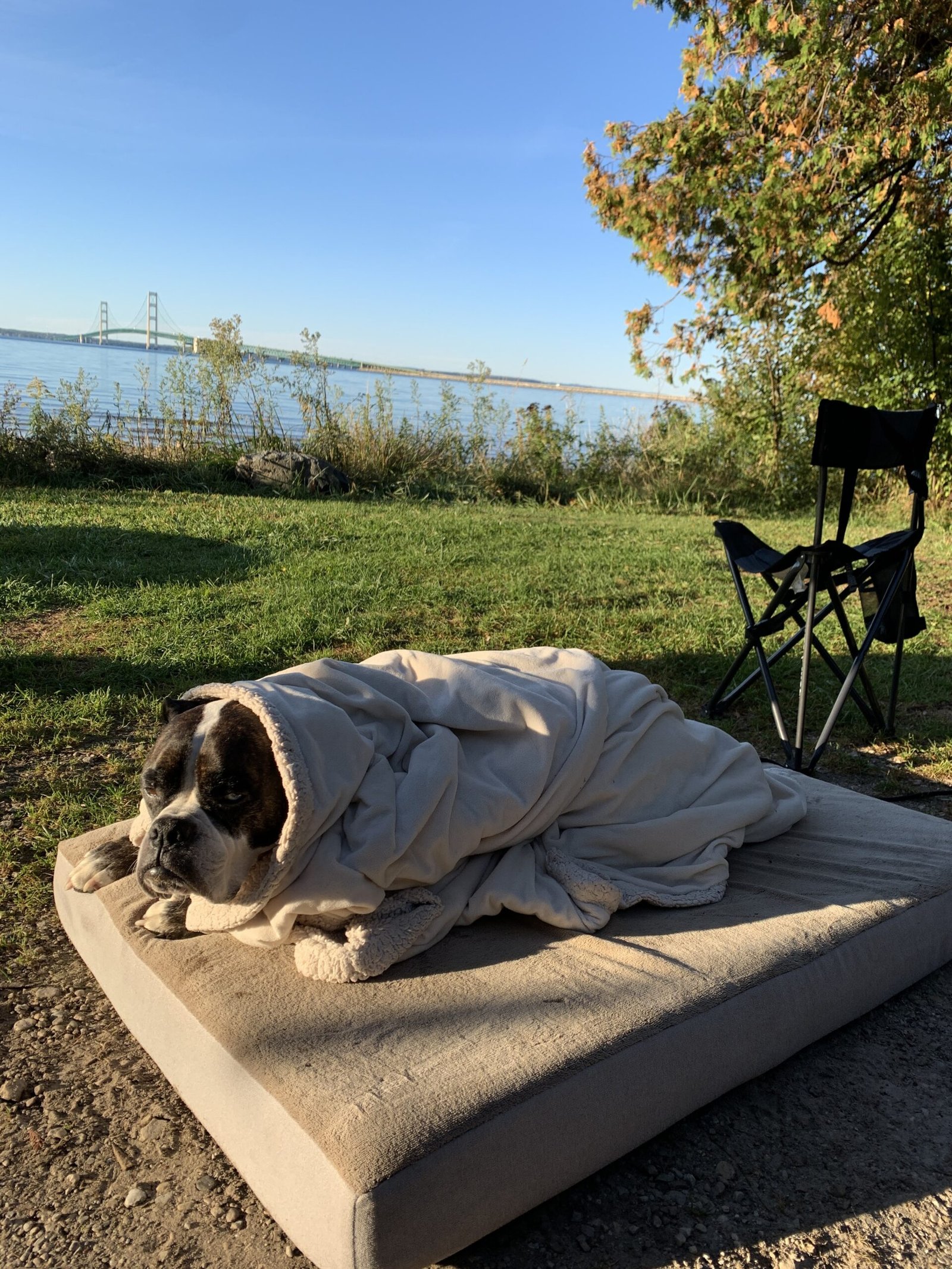 Bill enjoying our site at Straits of Mackinac