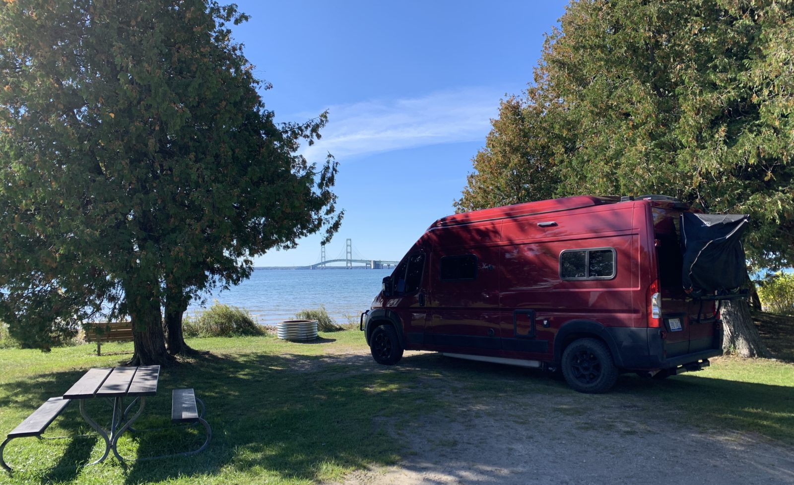 waterfront camping straits state park Mackinac Michigan