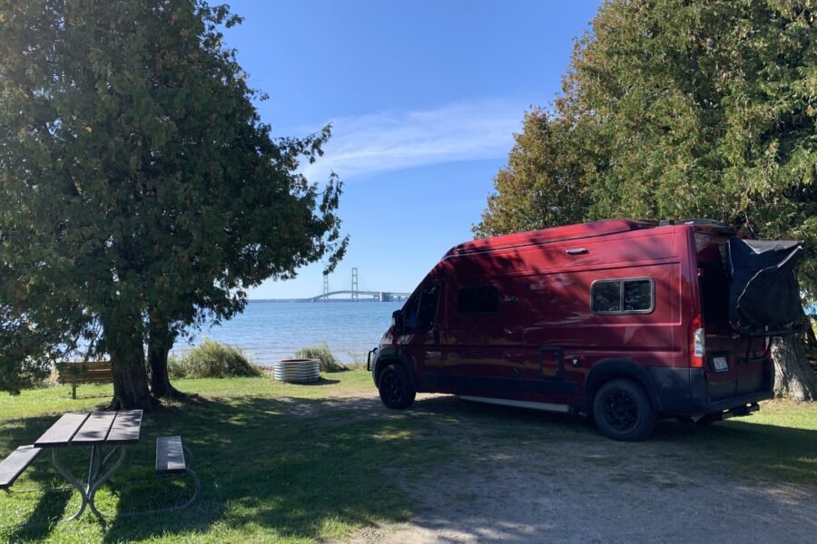 waterfront camping straits state park Mackinac Michigan